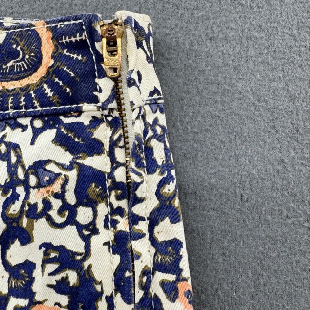 Tory Burch Cropped Skinny Jean 26 Blue Floral Print Side Zip Chic Mediterranean
